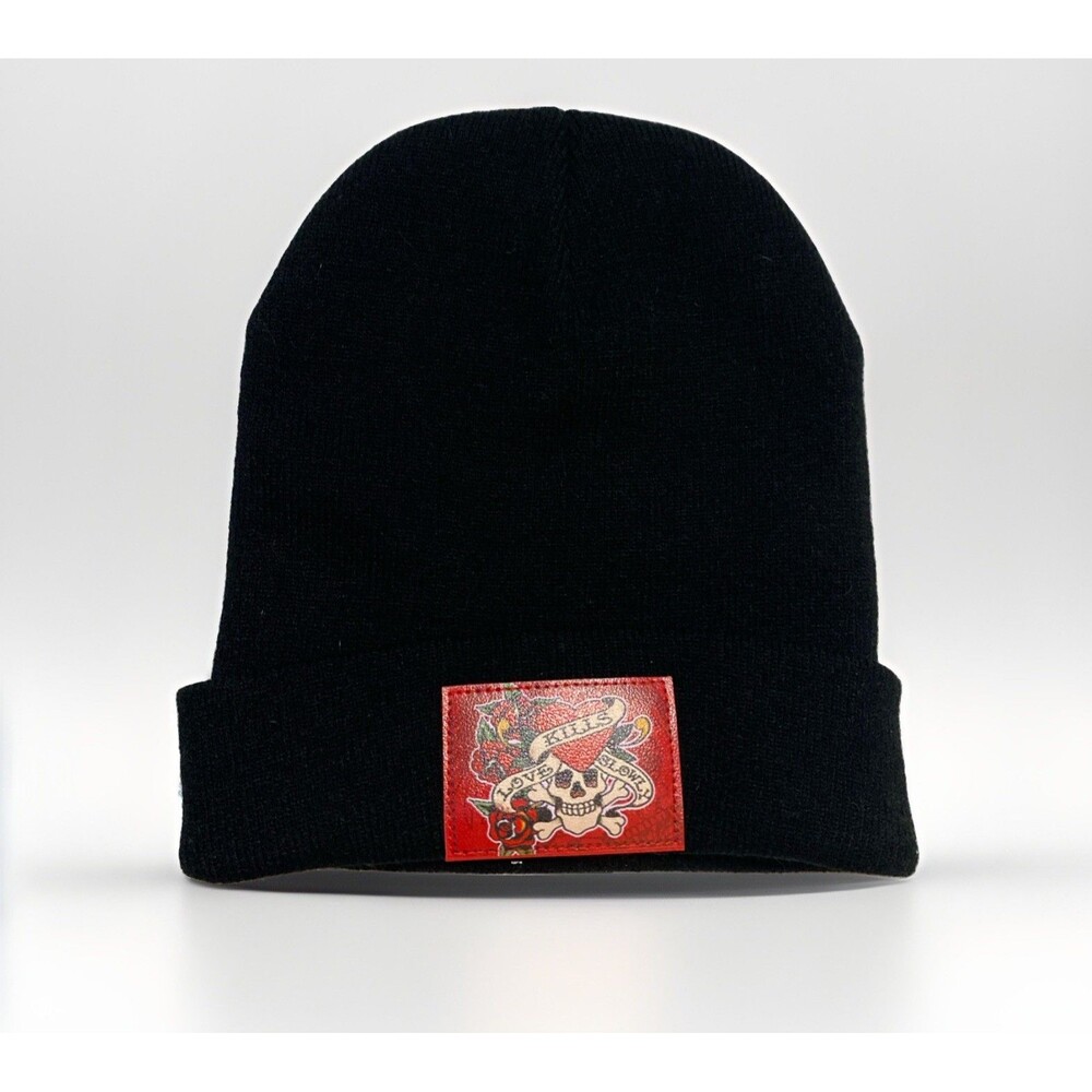 Ed Hardy Love Kills Slowly Skull Y2K Black Beanie OSFM